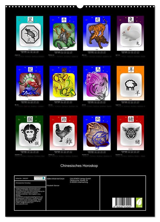 Produktbild: Chinesisches Horoskop (hochwertiger Premium Wandkalender 2026 DIN A2 hoch), Kunstdruck in Hochglanz
