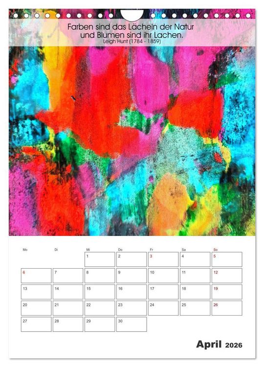 Produktbild: Farbenleuchten - Abstrakte Gouachemalerei mit Zitaten &uuml;ber die Farben (Wandkalender 2026 DIN A4 hoch), CALVENDO Monatskalender