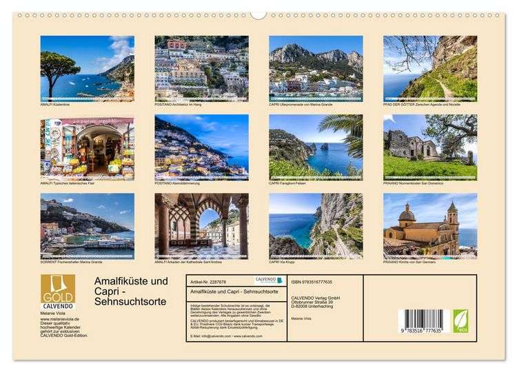 Produktbild: Amalfik&uuml;ste und Capri - Sehnsuchtsorte (hochwertiger Premium Wandkalender 2027 DIN A2 quer), Kunstdruck in Hochglanz