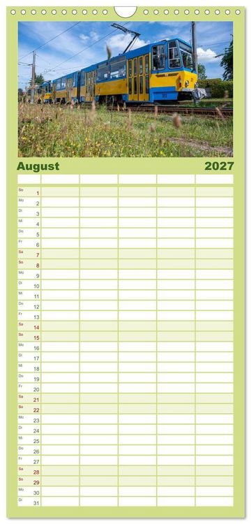 Produktbild: Familienplaner 2027 - Stra&szlig;enbahnklassiker auf Schienen mit 5 Spalten (Wandkalender, 21 x 45 cm) CALVENDO