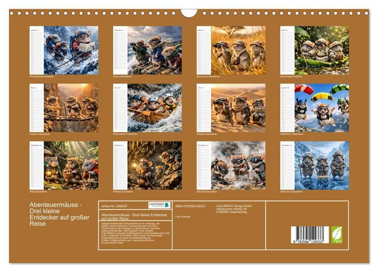 Produktbild: Abenteuerm&auml;use - Drei kleine Entdecker auf gro&szlig;er Reise (Wandkalender 2027 DIN A3 quer), CALVENDO Monatskalender