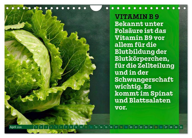 Produktbild: VITAMINE - Gesundheit aus der Natur (Wandkalender 2026 DIN A4 quer), CALVENDO Monatskalender