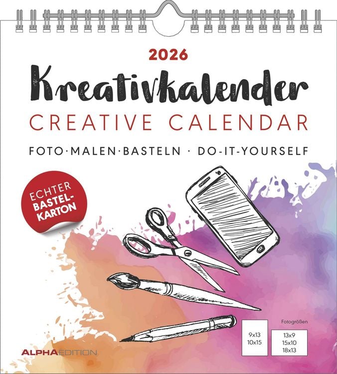 Produktbild: Kreativ-Kalender weiß 2026 - 21x22 cm - Foto, Malen, Basteln - datiert - Kreativkalender - Foto-Kalender - Alpha Edition