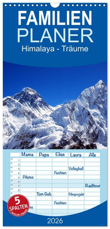 Produktbild: Familienplaner 2026 - Himalaya - Tr&auml;ume mit 5 Spalten (Wandkalender, 21 x 45 cm) CALVENDO
