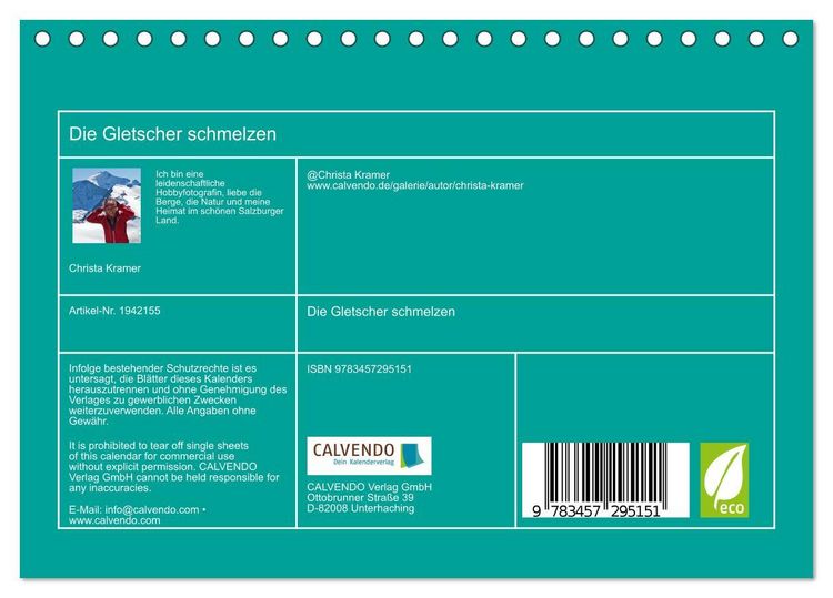 Produktbild: Die Gletscher schmelzen (Tischkalender 2026 DIN A5 quer), CALVENDO Monatskalender