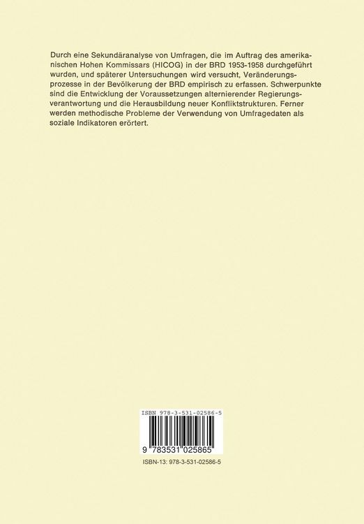 Produktbild: Demokratisierung und sozialer Wandel in der Bundesrepublik Deutschland Sekund&auml;ranalyse von Umfragedaten 1953&ndash;1974