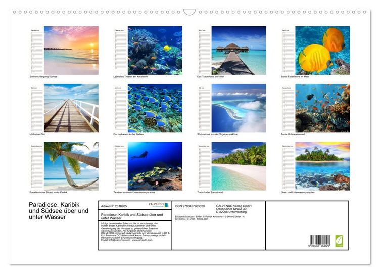 Produktbild: Paradiese. Karibik und S&uuml;dsee &uuml;ber und unter Wasser (Wandkalender 2026 DIN A2 quer), CALVENDO Monatskalender