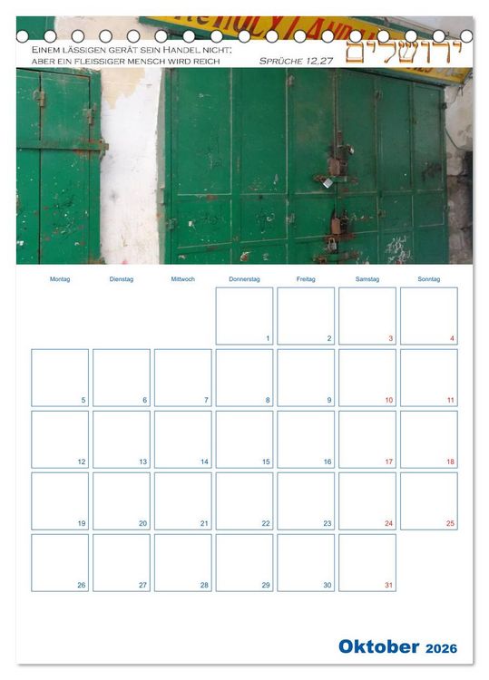 Produktbild: Jerusalem Kalender mit Bibelworten und Planer! (Tischkalender 2026 DIN A5 hoch), CALVENDO Monatskalender