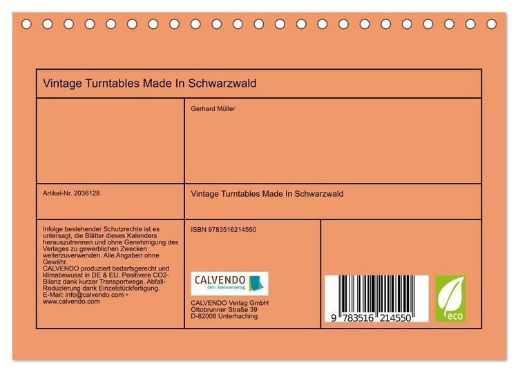 Produktbild: Vintage Turntables Made In Schwarzwald (Tischkalender 2026 DIN A5 quer), CALVENDO Monatskalender