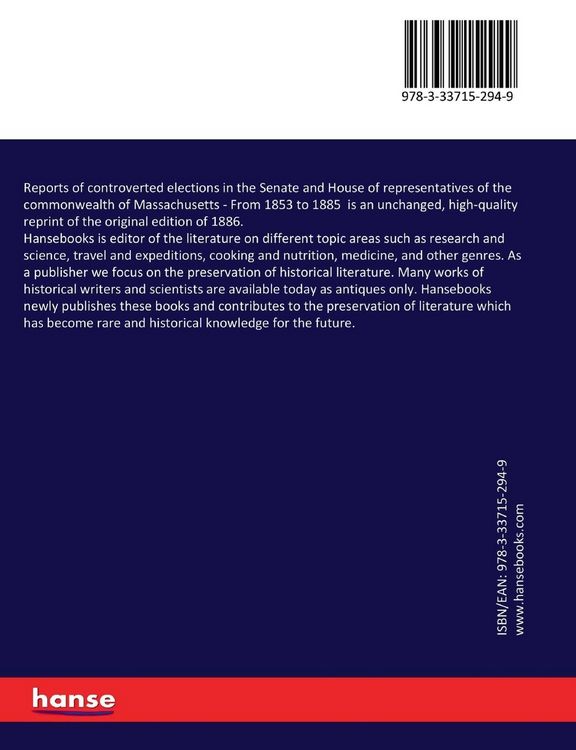 Produktbild: Reports of controverted elections in the Senate and House of representatives of the commonwealth of Massachusetts
