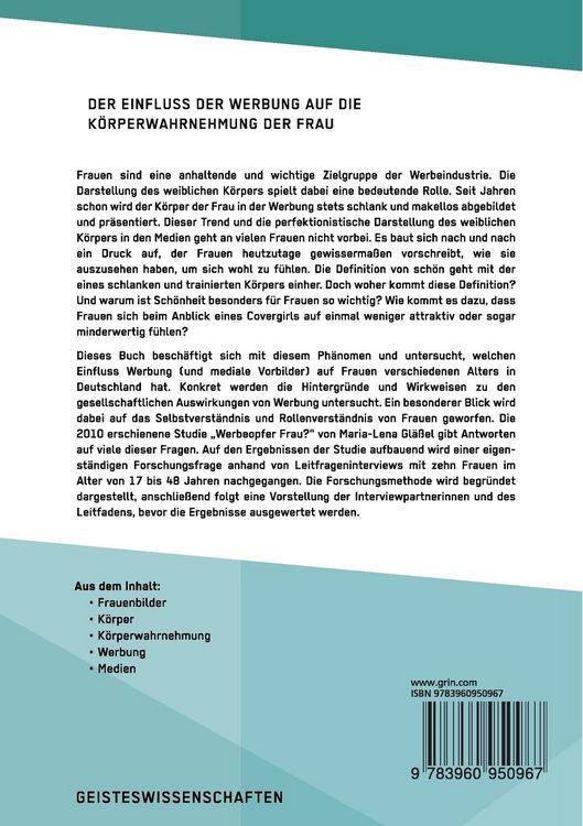 Produktbild: Der Einfluss der Werbung auf die K&ouml;rperwahrnehmung der Frau