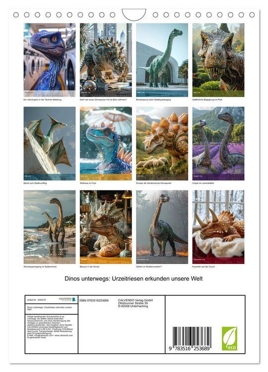 Produktbild: Dinos unterwegs: Urzeitriesen erkunden unsere Welt (Wandkalender 2026 DIN A4 hoch), CALVENDO Monatskalender