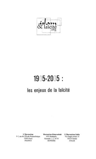 Produktbild: 1905-2005: enjeux de la laicite