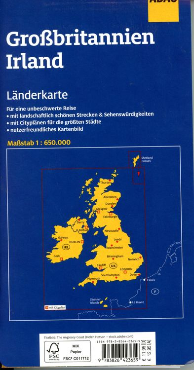 Produktbild: ADAC L&auml;nderkarte Gro&szlig;britannien, Irland 1:650.000