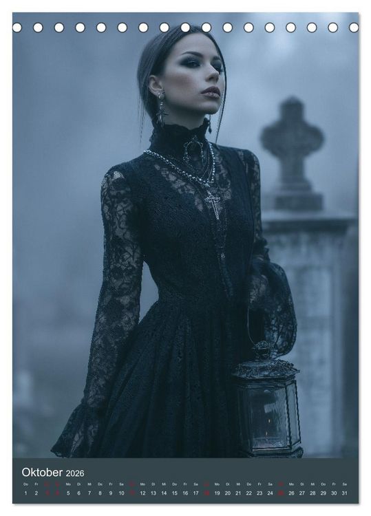 Produktbild: Gothic Girls - d&uuml;stere Frauen in schwarzer Gothic-Kleidung (Tischkalender 2026 DIN A5 hoch), CALVENDO Monatskalender