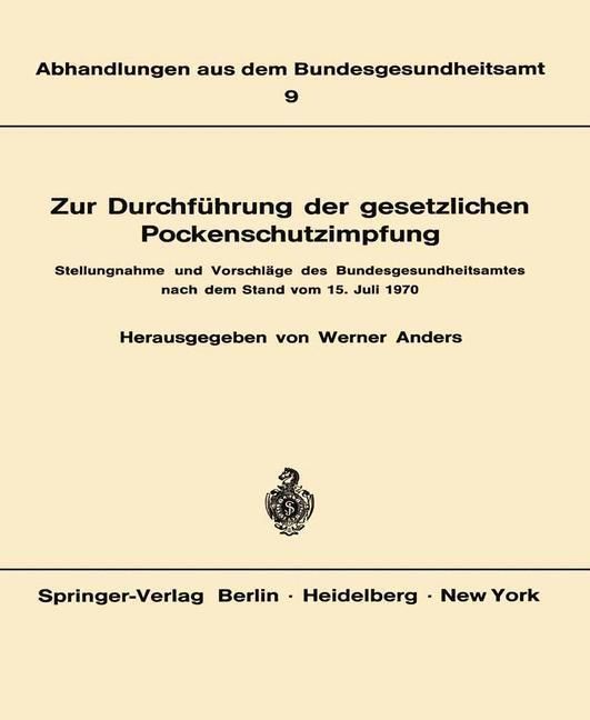 Produktbild: Zur Durchf&uuml;hrung der gesetzlichen Pockenschutzimpfung