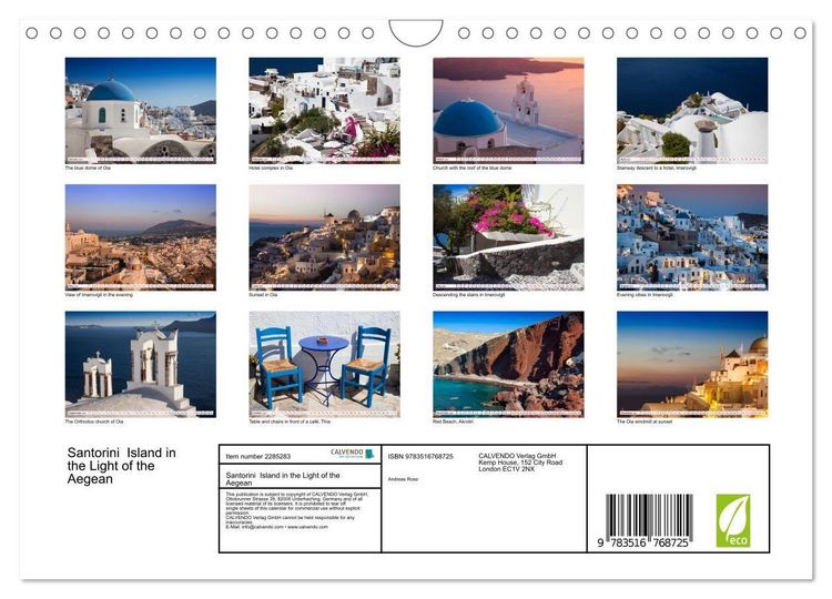Produktbild: Santorini Island in the Light of the Aegean (Wall Calendar 2027 DIN A4 landscape), CALVENDO 12 Month Wall Calendar