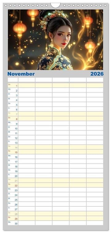 Produktbild: Familienplaner 2026 - Fantasie Asia-Girls mit 5 Spalten (Wandkalender, 21 x 45 cm) CALVENDO