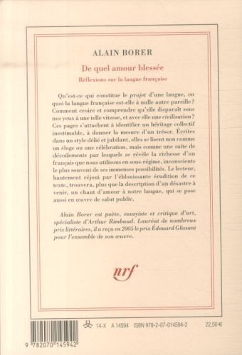 Produktbild: De quel amour bless&eacute;e (r&eacute;flexions sur la langue fran&ccedil;aise)