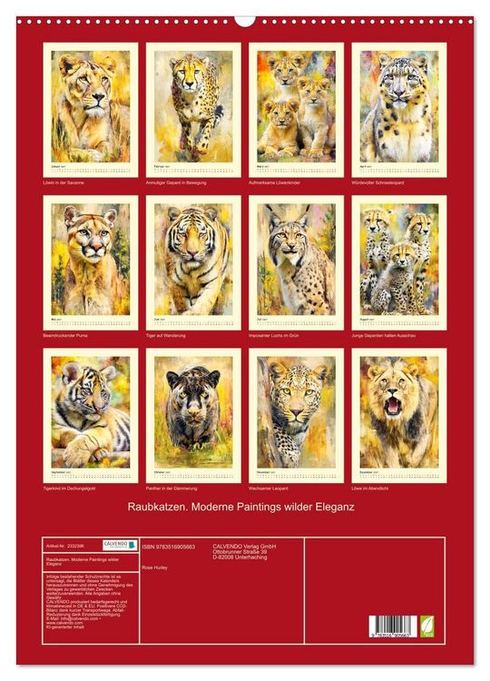 Produktbild: Raubkatzen. Moderne Paintings wilder Eleganz (Wandkalender 2027 DIN A2 hoch), CALVENDO Monatskalender