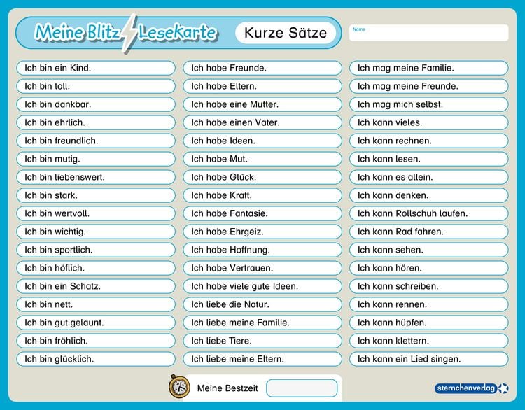 Produktbild: Meine Blitzlesekarte - Kurze S&auml;tze