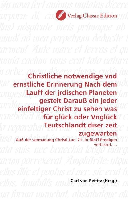 Produktbild: Christliche notwendige vnd ernstliche Erinnerung Nach dem La