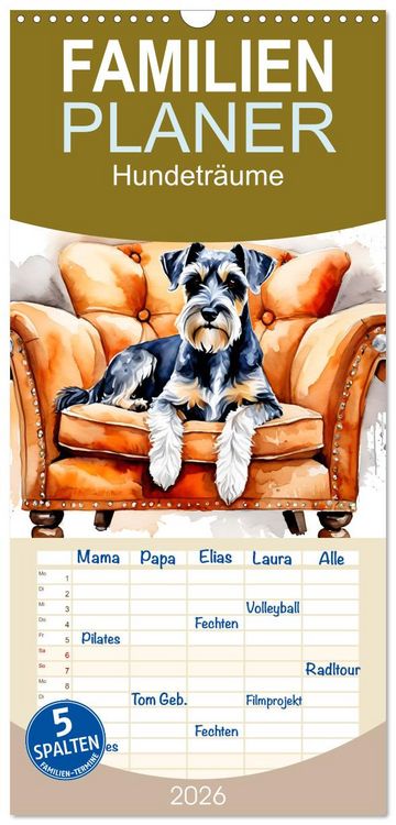 Produktbild: Familienplaner 2026 - Hundetr&auml;ume mit 5 Spalten (Wandkalender, 21 x 45 cm) CALVENDO