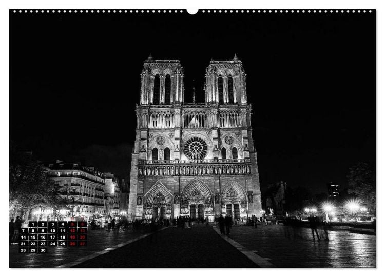 Produktbild: Paris-Impressionen in Schwarz-Wei&szlig; (hochwertiger Premium Wandkalender 2027 DIN A2 quer), Kunstdruck in Hochglanz
