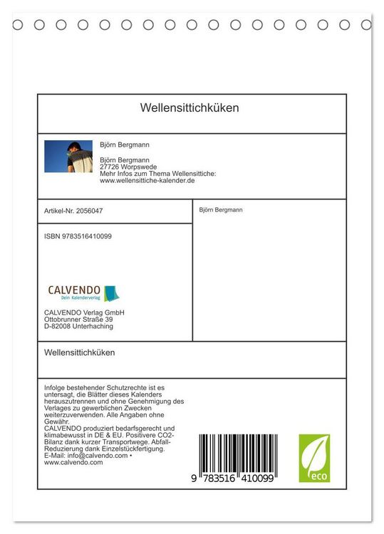 Produktbild: Wellensittichk&uuml;ken (Tischkalender 2026 DIN A5 hoch), CALVENDO Monatskalender