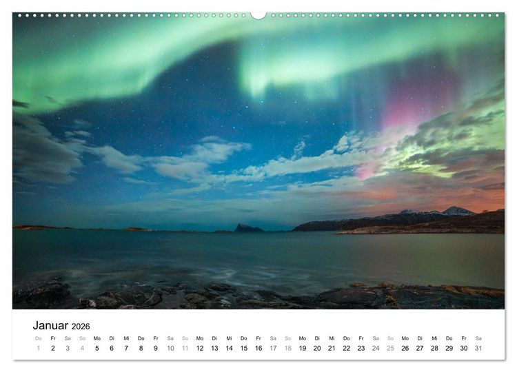 Produktbild: Nordlichter - Farbenspiel am arktischen Nachthimmel (hochwertiger Premium Wandkalender 2026 DIN A2 quer), Kunstdruck in Hochglanz