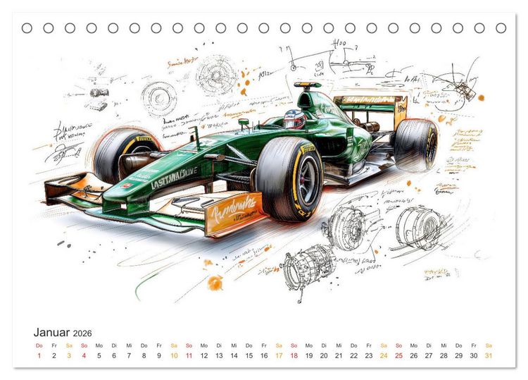 Produktbild: Rennwagen - Design Studien (Tischkalender 2026 DIN A5 quer), CALVENDO Monatskalender