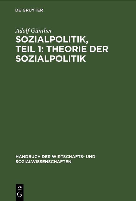 Produktbild: Sozialpolitik, Teil 1: Theorie der sozialpolitik