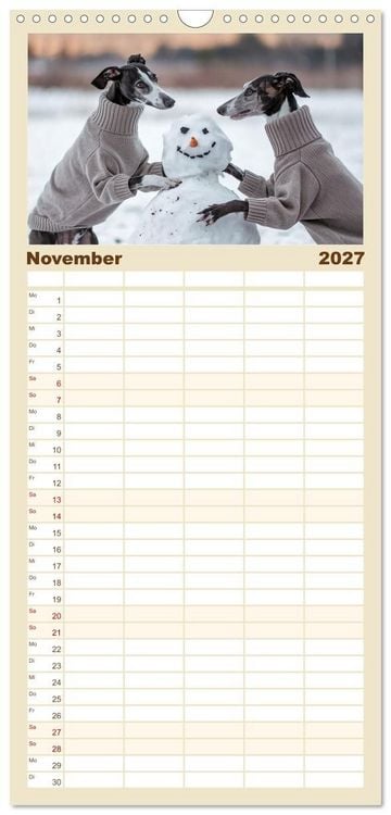 Produktbild: Familienplaner 2027 - Funny Greyhounds - Windhunde mal anders mit 5 Spalten (Wandkalender, 21 x 45 cm) CALVENDO