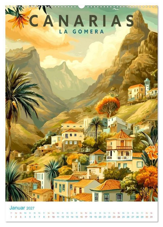Produktbild: Kanarische Inseln - Old School Poster Style (hochwertiger Premium Wandkalender 2027 DIN A2 hoch), Kunstdruck in Hochglanz