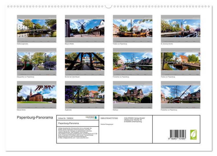 Produktbild: Papenburg-Panorama (hochwertiger Premium Wandkalender 2026 DIN A2 quer), Kunstdruck in Hochglanz