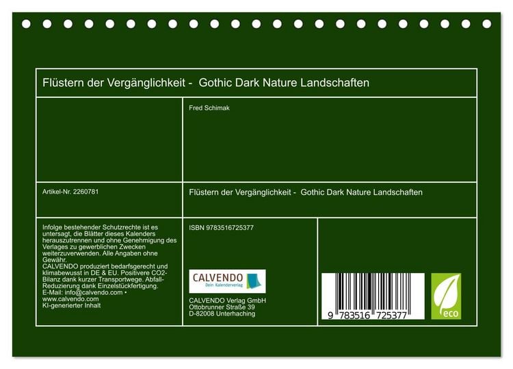 Produktbild: Fl&uuml;stern der Verg&auml;nglichkeit - Gothic Dark Nature Landschaften (Tischkalender 2026 DIN A5 quer), CALVENDO Monatskalender