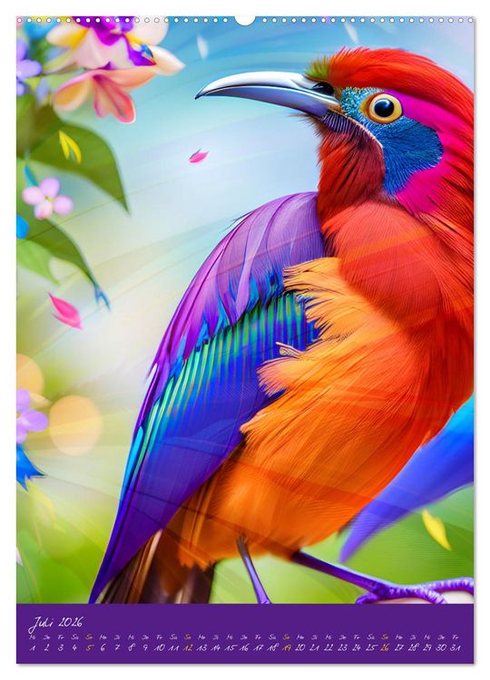 Produktbild: Exotische V&ouml;gel. Zauberhafte Vogelvielfalt mit KI (hochwertiger Premium Wandkalender 2026 DIN A2 hoch), Kunstdruck in Hochglanz