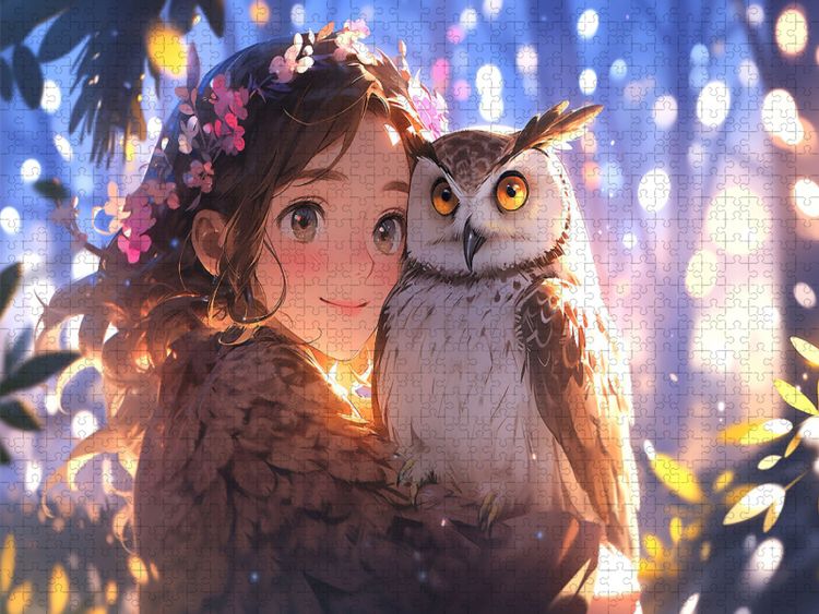Produktbild: CALVENDO Puzzle Manga Illustration - M&auml;dchen mit Eule Uhu | 2000 Teile Lege-Gr&ouml;&szlig;e 90x67cm Foto-Puzzle f&uuml;r gl&uuml;ckliche Stunden