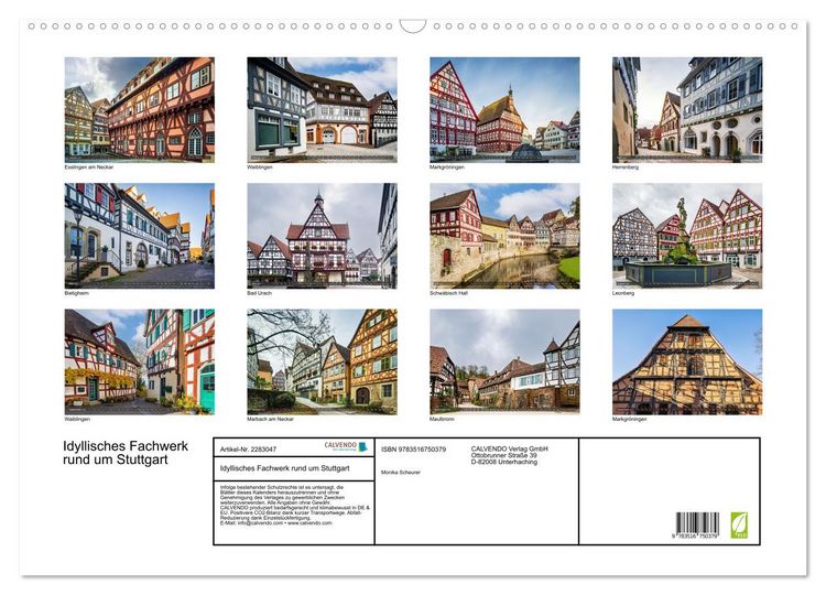 Produktbild: Idyllisches Fachwerk rund um Stuttgart (Wandkalender 2027 DIN A2 quer), CALVENDO Monatskalender