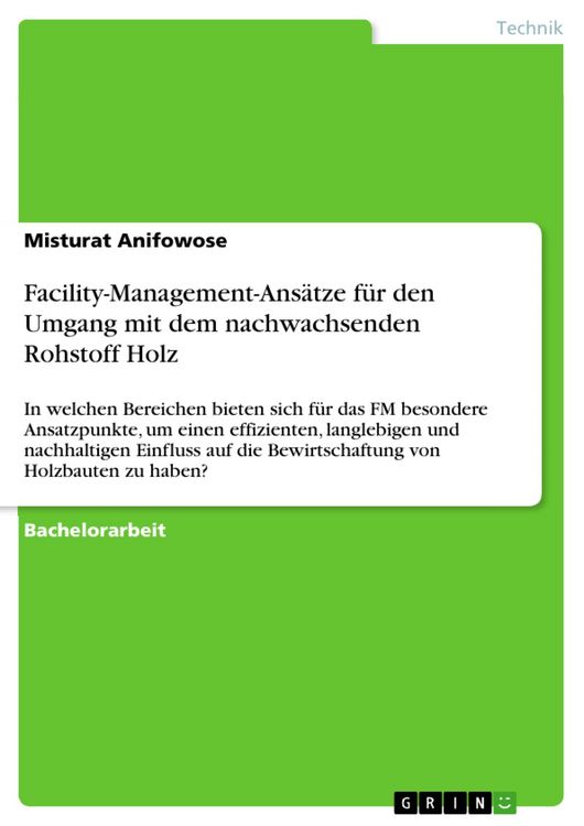 Produktbild: Facility-Management-Ans&auml;tze f&uuml;r den Umgang mit dem nachwachsenden Rohstoff Holz