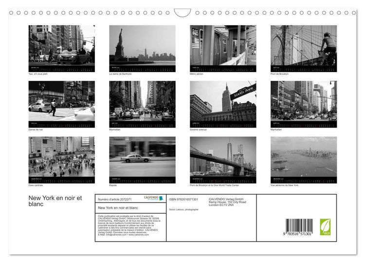 Produktbild: New York en noir et blanc (Calendrier mural 2026 DIN A3 vertical), CALVENDO calendrier mensuel