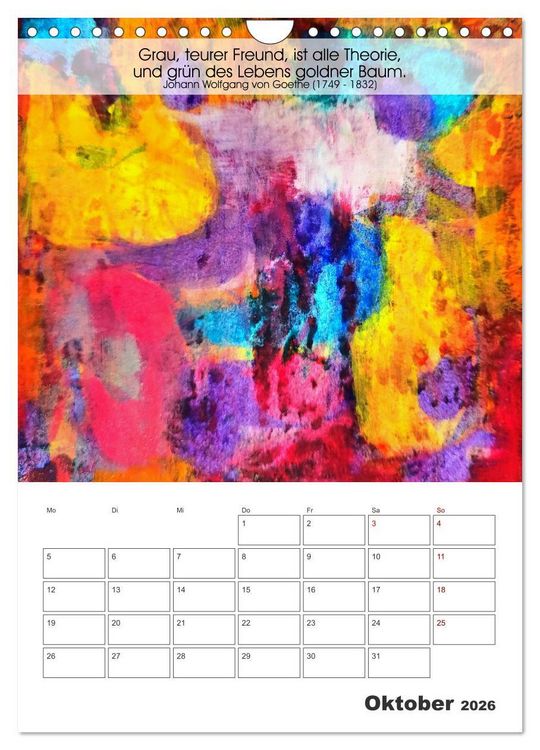 Produktbild: Farbenleuchten - Abstrakte Gouachemalerei mit Zitaten &uuml;ber die Farben (Wandkalender 2026 DIN A4 hoch), CALVENDO Monatskalender
