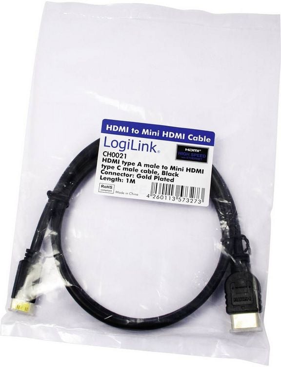 Produktbild: LogiLink HDMI Anschlusskabel HDMI-A Stecker, HDMI-Mini-C Stecker 1.00 m Schwarz CH0021 4K UHD HDMI-Kabel