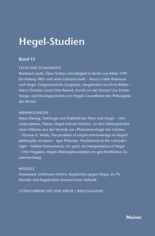 Produktbild: Hegel-Studien Band 15