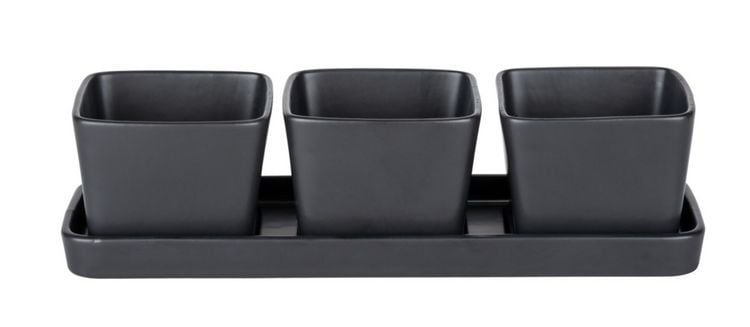 Produktbild: Snack & Dip Schalen Set Schwarz matt, Tablett mit 3 x 300 ml Schalen