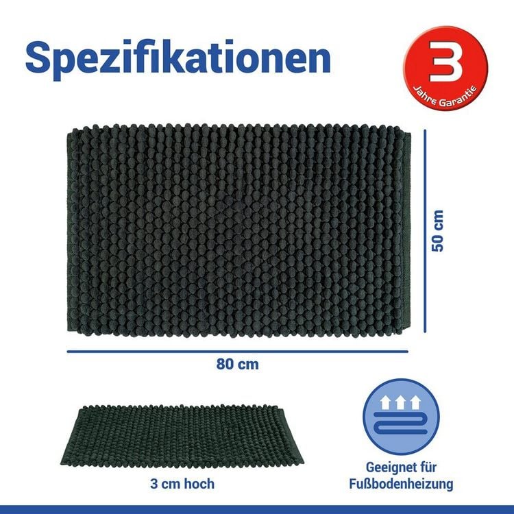 Produktbild: Badteppich Mod. Solivo Dunkelgr&uuml;n, 50 x 80 cm, rutschfest und waschbar bis 30 &deg;C