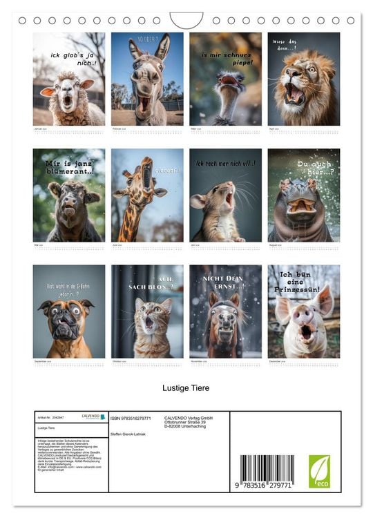 Produktbild: Lustige Tiere (Wandkalender 2026 DIN A4 hoch), CALVENDO Monatskalender