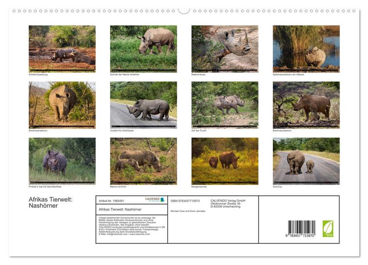 Produktbild: Afrikas Tierwelt: Nash&ouml;rner (hochwertiger Premium Wandkalender 2026 DIN A2 quer), Kunstdruck in Hochglanz