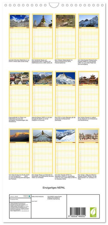 Produktbild: Familienplaner 2026 - Einzigartiges NEPAL mit 5 Spalten (Wandkalender, 21 x 45 cm) CALVENDO