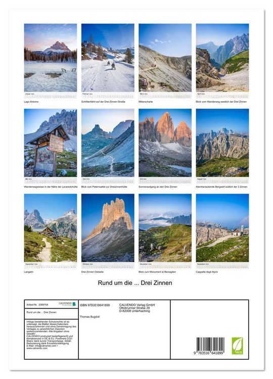 Produktbild: Rund um die ... Drei Zinnen (hochwertiger Premium Wandkalender 2026 DIN A2 hoch), Kunstdruck in Hochglanz